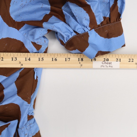 Farm Rio Dress Womens XS Blue Polka Dot Puff Sleeve Bow Front Tiered Hem Mini - Picture 6 of 12